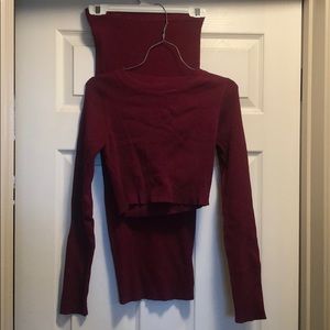 Ribbed two piece maroon set